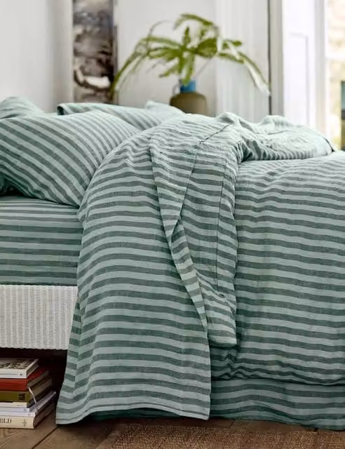 Piglet In Bed Linen Rich Striped Flat Sheet, Dark Green Mix, W: 180 cm, L: 200 cm
