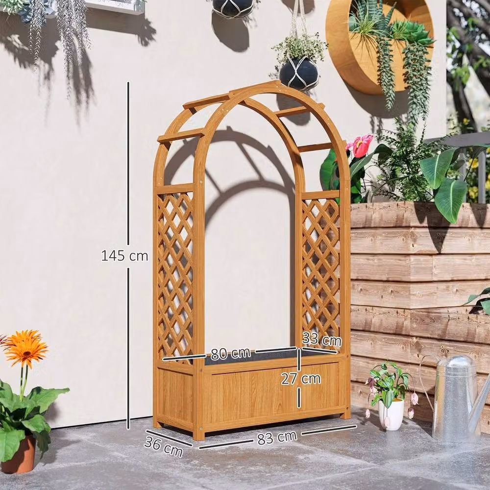 KORVIXA Brown Wooden Raised Garden Bed with Trellis for Climbers, W/D/H: 145 x 83 x 36 cm – 2