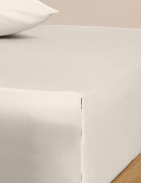 M&S Egyptian Cotton 230 Thread Count Mako Satin Deep Fitted Sheet in White, 140 x 200 cm