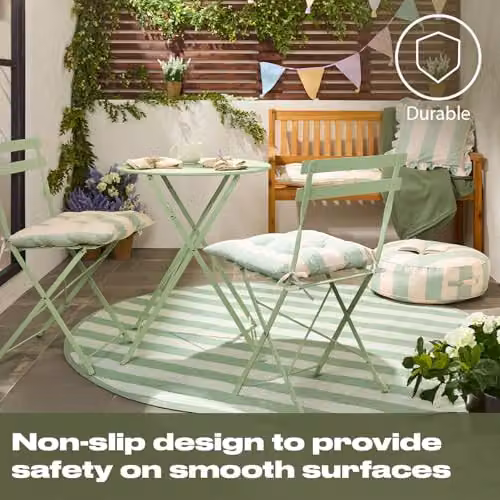 OHS Round Striped Outdoor Garden Rug in Green and White, Diameter: 170 cm – 4