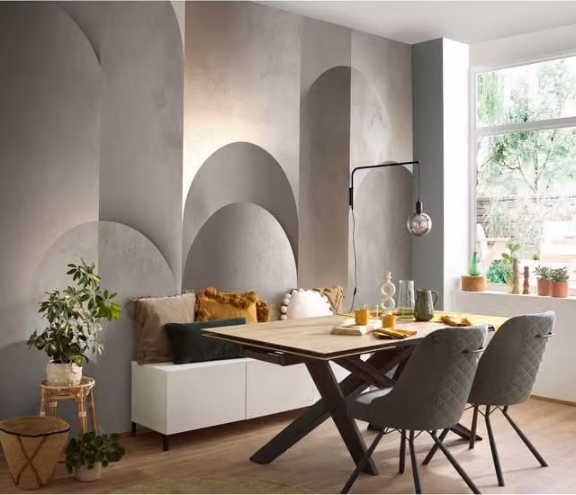 Erismann Silent Arches Digital Geometric Wallpaper in Taupe, Beige and Grey