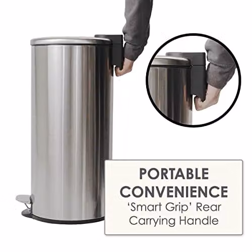 Calitek 30 Litre Stainless Steel Pedal Kitchen Bin with Removable Inner Bucket and Soft Close Lid in Silver – 3