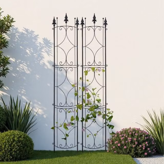 Komore Black Metal Freestanding Geometric Garden Screen Trellis