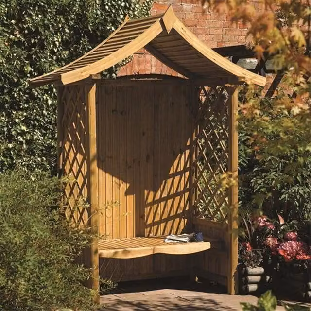 Cheshire Pressure Treated Wooden Arbour with Open Lattice Sides and Solid Seat in Light Brown