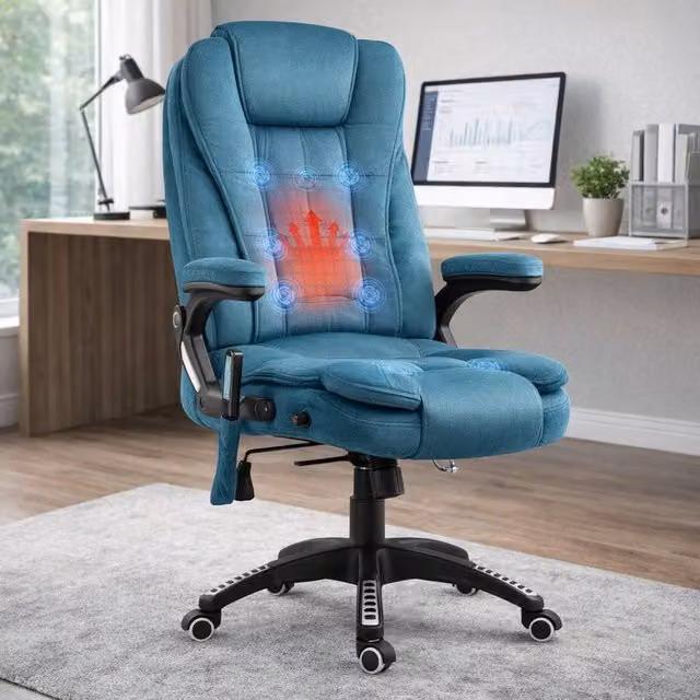 ERGOVEXA Blue Velvet Heated Massage Recliner Executive Office Chair with 360 Degree Swivel and Armrests