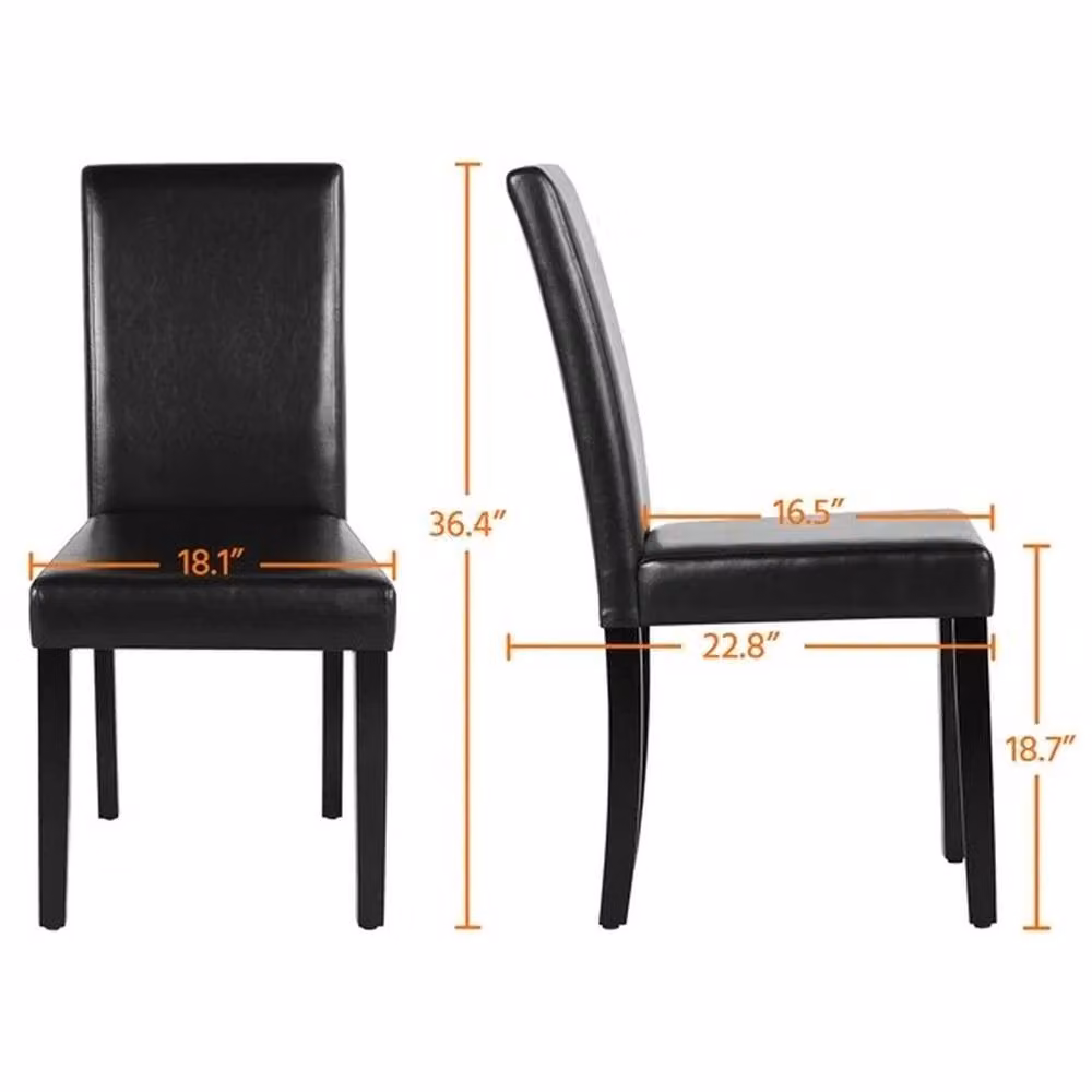 Kelvenix Set of 4 High Back Dining Kitchen Chairs in Black Synthetic Leather and Wood – 2