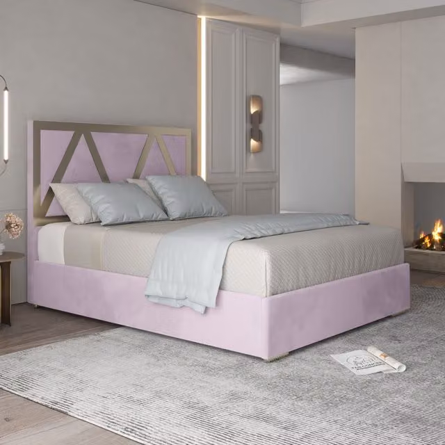 Casani Alison Upholstered Soft Velvet Metal Bed Frame in Pink, Super King, 200 x 200 cm – 1
