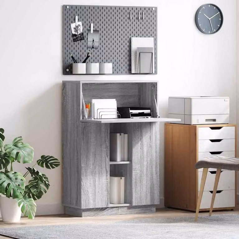 Berkfield Home Grey Sonoma Writing Desk with Enclosed Cabinet and Lift Mechanism
