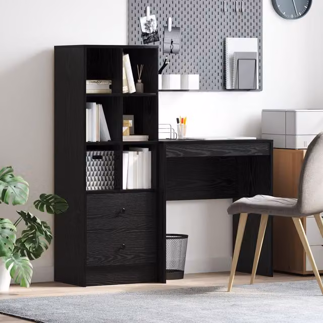 Berkfield Modern Writing Desk with Storage in Black Oak Engineered Wood – 1