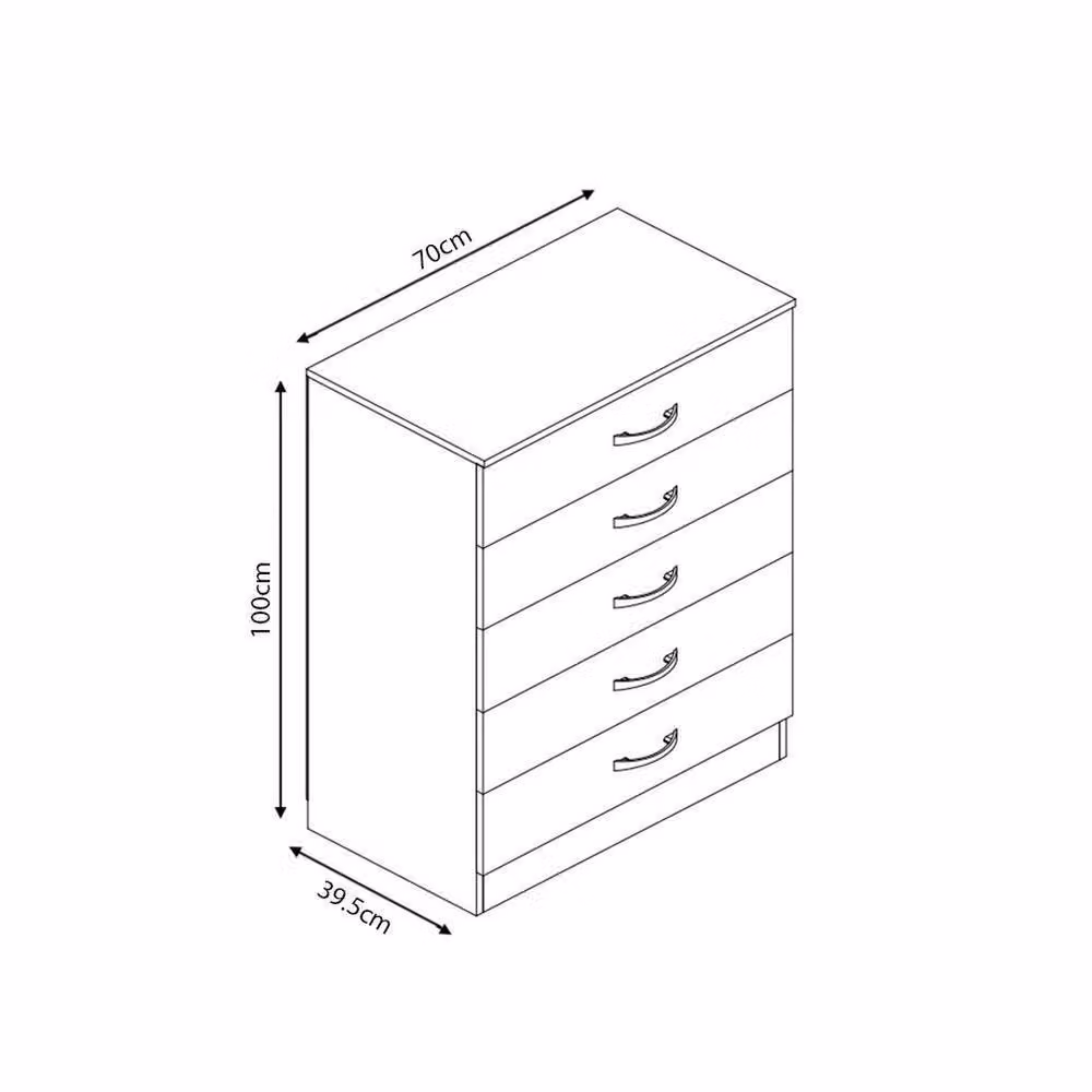 FORGEVIO Black Gloss 5 Drawer Tall Chest of Drawers with Matt Metal Handles – 2