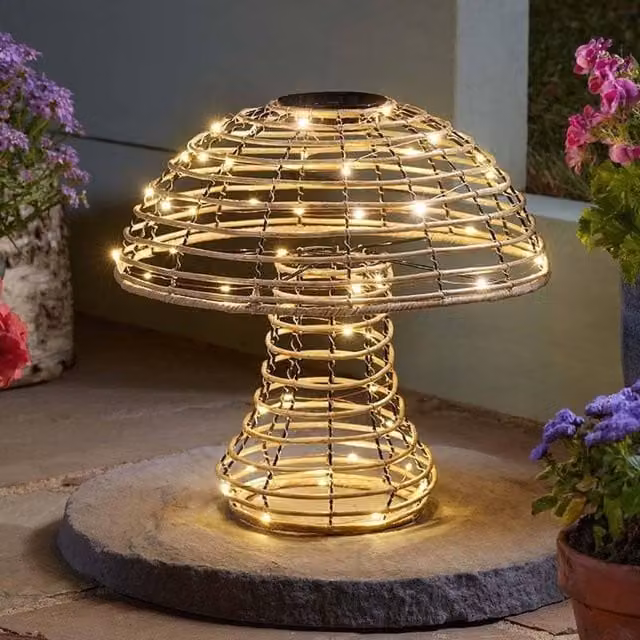 Marco Paul Extra Large Solar Rattan Mushroom Garden Ornament in Brown, Height: 30 cm – 1