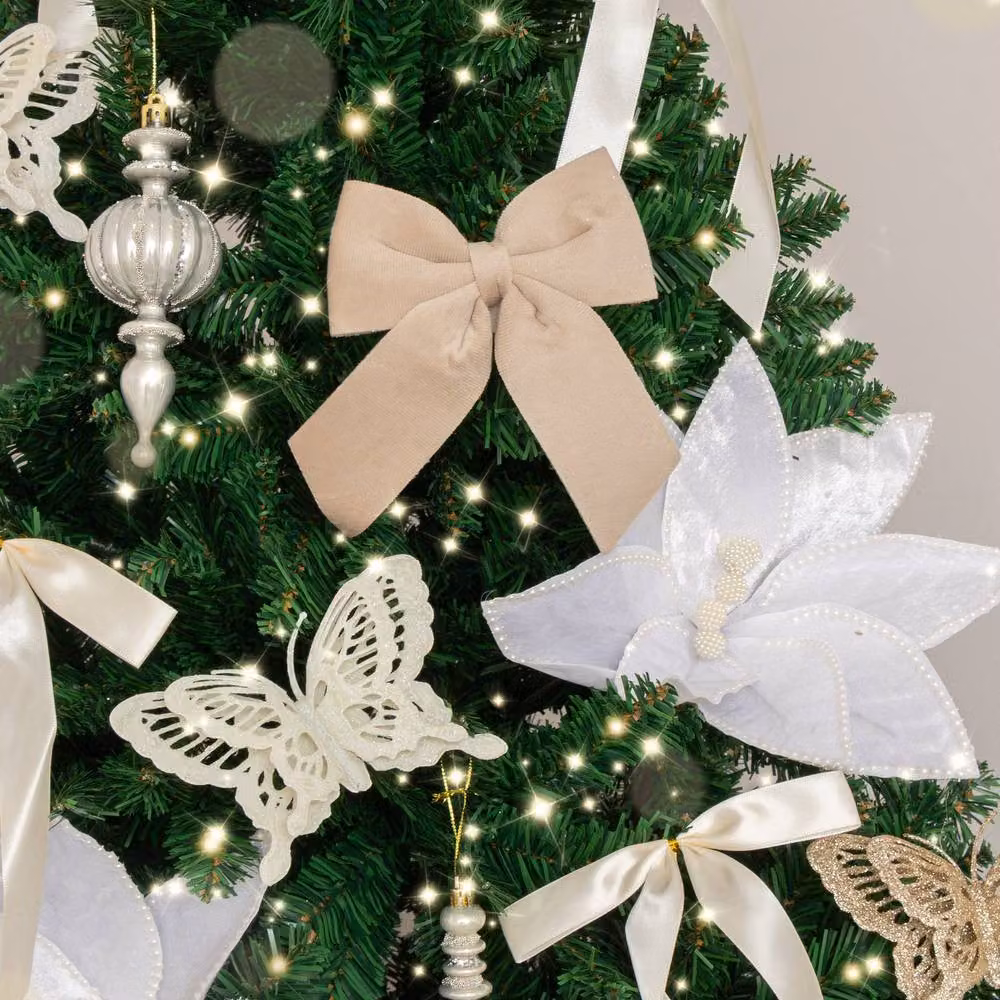 Melody Maison Set of 4 White Glitter Butterfly Christmas Hanging Decorations – 4