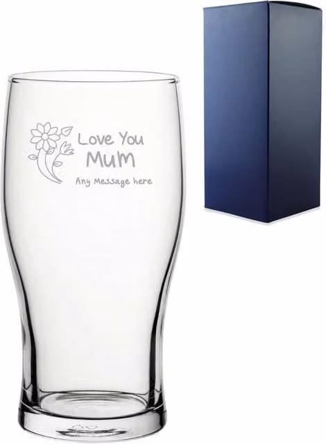 Uniqueful Personalised With Love You Mum Floral Design Engraved 20oz Pint Glass in Clear