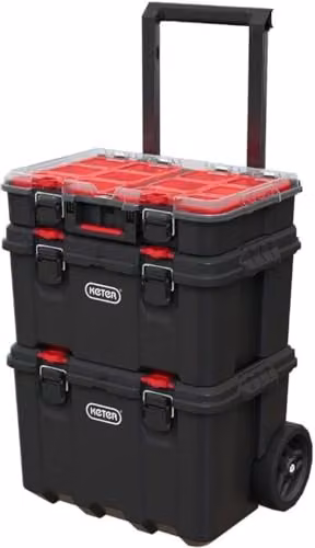 Keter Stack n' Roll Modular DIY Tool Storage System Cart with Wheels, Black and Transparent, Stackable and Lockable – 1