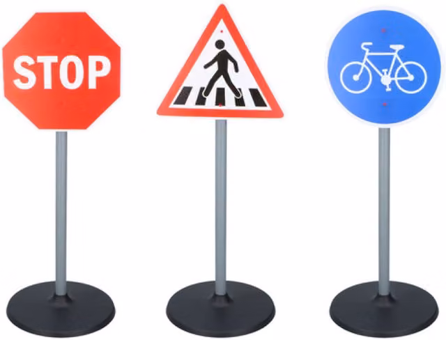 UMKYTOYS 3 Piece Traffic Signs Playset for Kids in Red and Multicolour