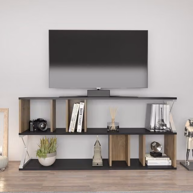 Termassini Modern TV Unit for TVs up to 64 inch in Walnut, Black and Chrome