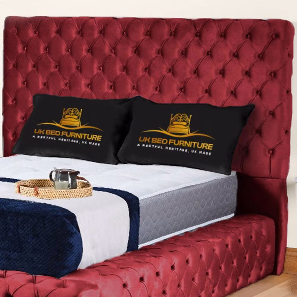 UK Bed Furniture Ambassador Ottoman Gas Lift Upholstered Velvet Bed in Red, Size: King (180 x 200 cm) – 2