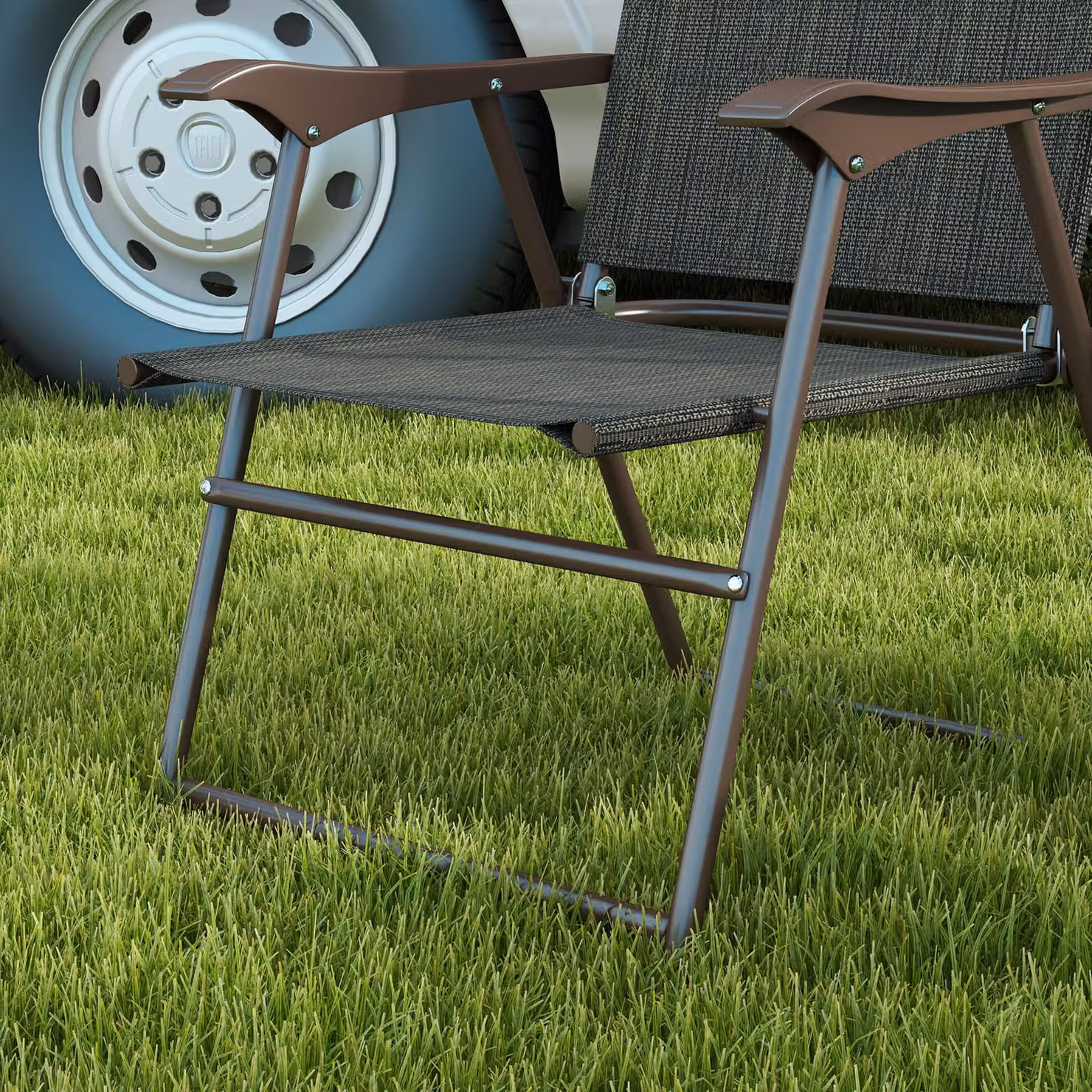 Outsunny Folding Chair Set with Armrests and Brown Textilene Mesh Fabric Seat – 8