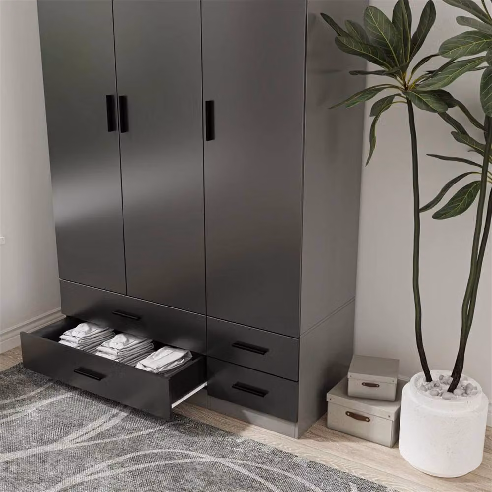FORGEVIO Modern Freestanding 3 Door 4 Drawer Wardrobe in Grey and Black Matt Finish – 4