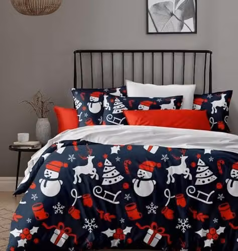 Groundlevel Christmas Print Single Duvet Set and Pillowcase, Multicolour, W: 90 cm, L: 200 cm