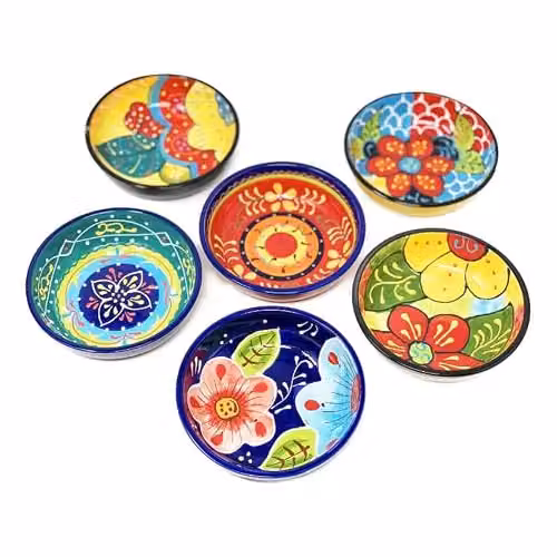 Verano Spanish Ceramics Hand Painted Floral Shallow Bowl, Red and Yellow, Diameter: 23 cm – 2