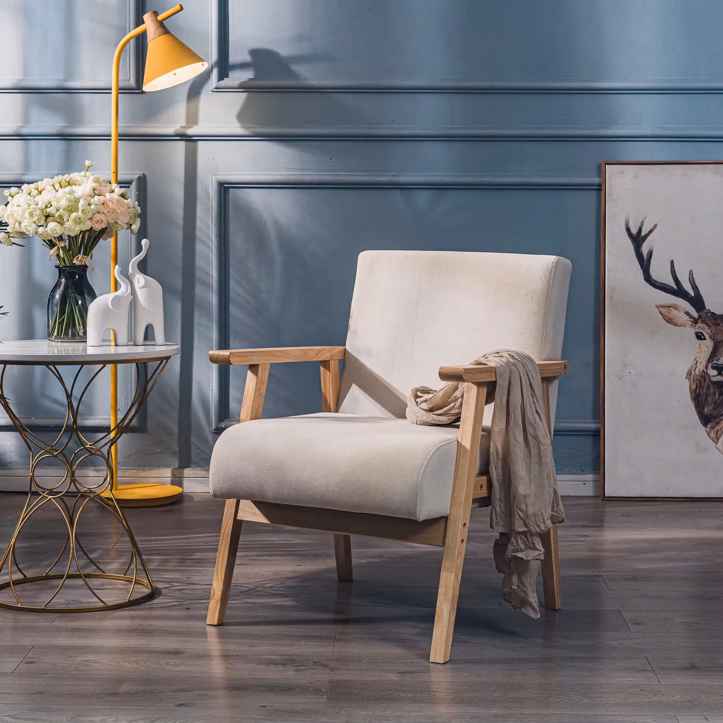 Nordlys Scandinavian Lounge Armchair with Solid Wood Frame in Beige – 2