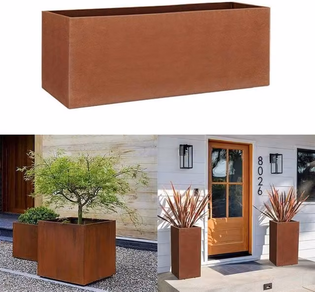 EONLION Large Metal Trough Planter in Brown, W/D/H: 80 x 30 x 40 cm