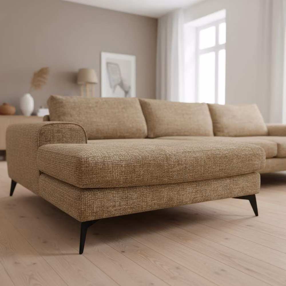 Abakus Direct Venice Chenille L-Shaped Corner Sofa in Brown, Left Facing – 3