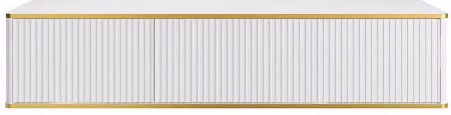 Vente-unique Striped Gold Trim 2-Drawer Wall-Hung Vanity Unit in White and Gold, W: 150 cm, D: 47 cm, H: 54 cm