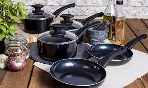 Tower T81507 Essentials 3 Piece Induction Saucepan Set with Lids, Ceramic Non-Stick Coating, Black – 5
