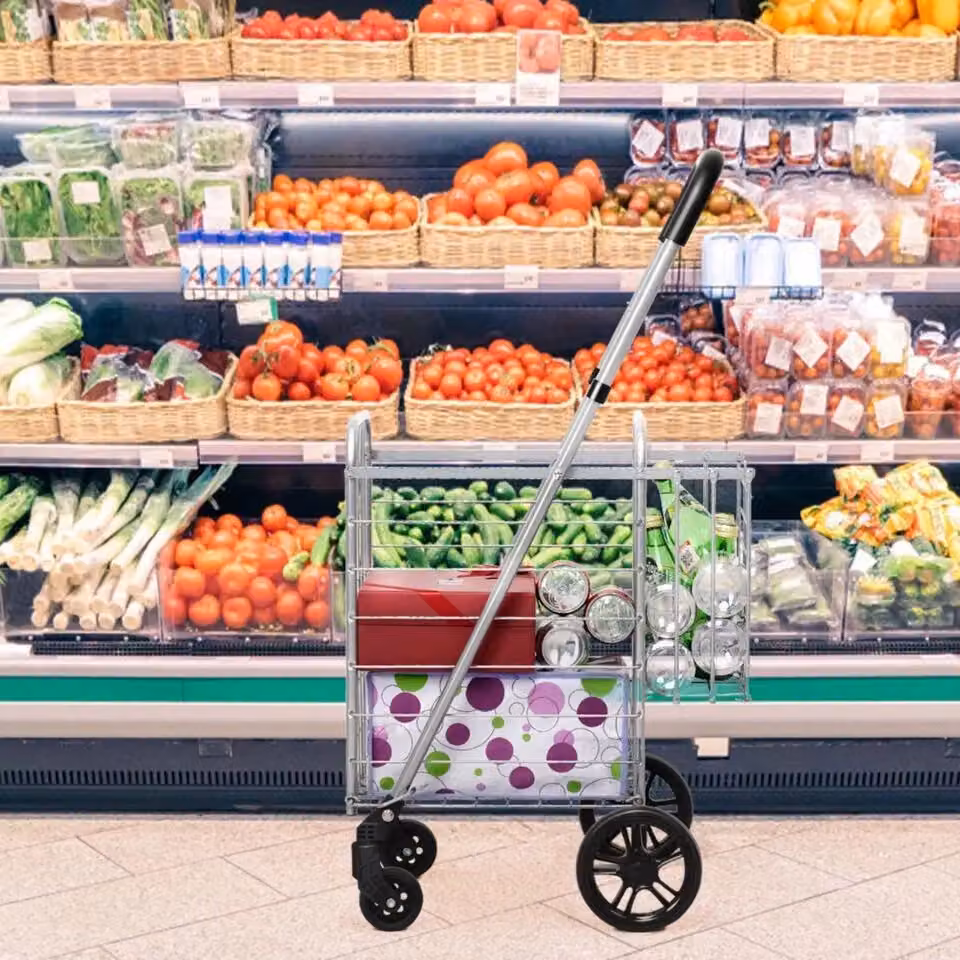 Costway Folding Portable Double Basket Grocery Utility Shopping Cart in Silver – 2