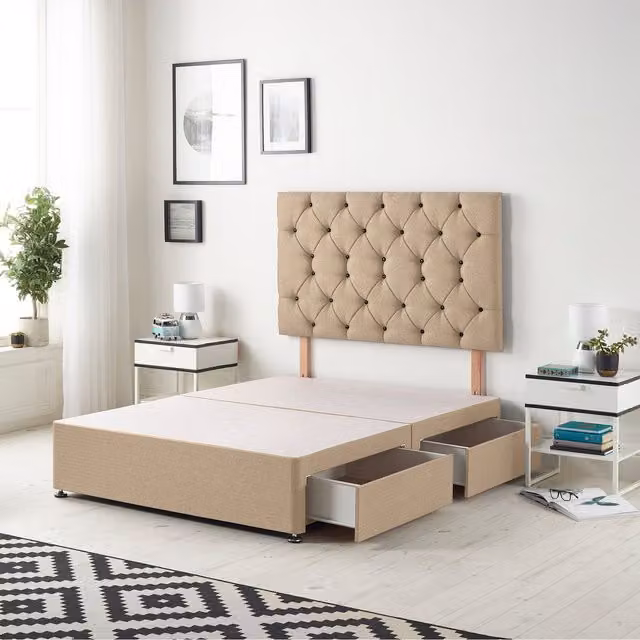 Somnior Beds Ltd Upholstered Fabric Divan Bed Base with Drawers in Beige and Brown, W/D/H: 200 x 200 cm