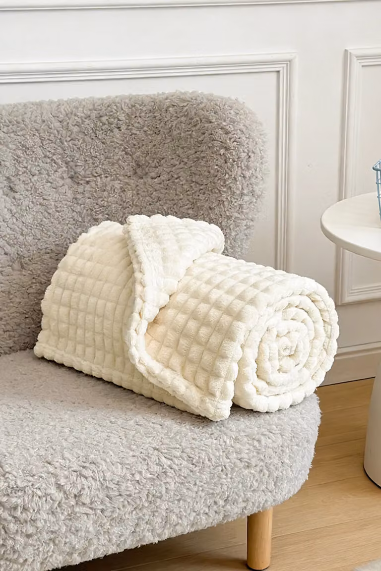 Living and Home Reversible Fluffy Fleece Throw Blanket in Beige, Extra Large