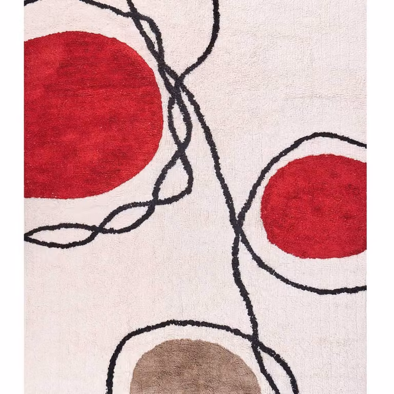Wyld and Coco Ethos Home Hand Tufted Cotton Abstract Retro Rug in Beige and Red, W: 140 cm, L: 200 cm