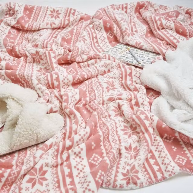 Dreamscene Nordic Print Pink Sherpa Fleece Soft Throw Blanket