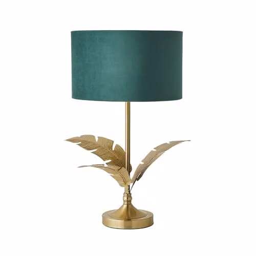 ValueLights Christina Green Velvet and Gold Palm Leaf Table Lamp with LED Bulb Included