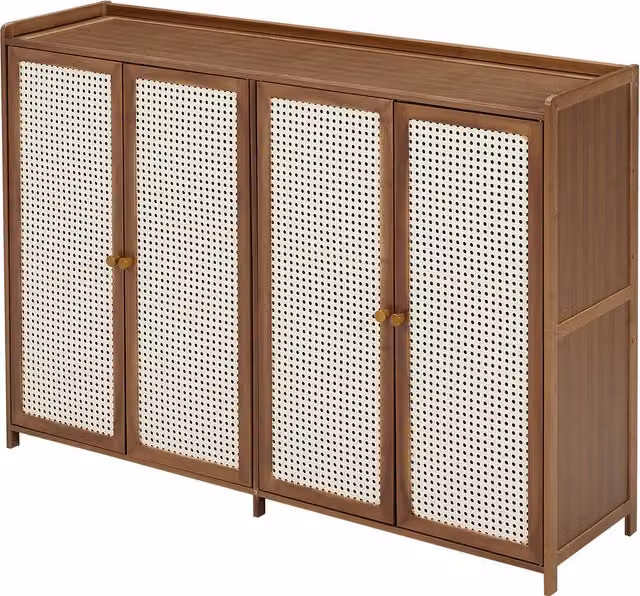 Livingandhome Bamboo Shoe Storage Cabinet with Four Hinged Doors in Brown