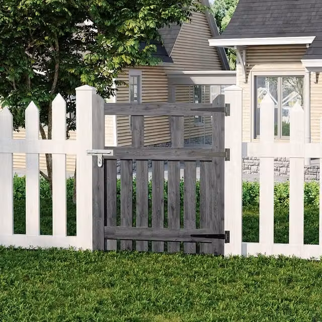 Livingandhome Spruce Wood Garden Single Fence Gate with Raised Sides, Grey, W: 76 cm, H: 90 cm