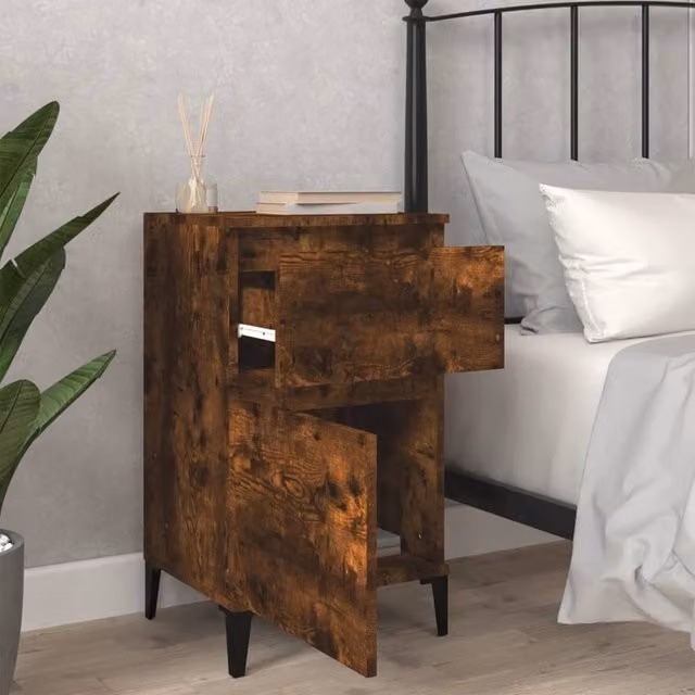 Berkfield Home Elegant Bedside Cabinet in Smoked Oak Brown, W/D/H: 40 x 35 x 70 cm – 1