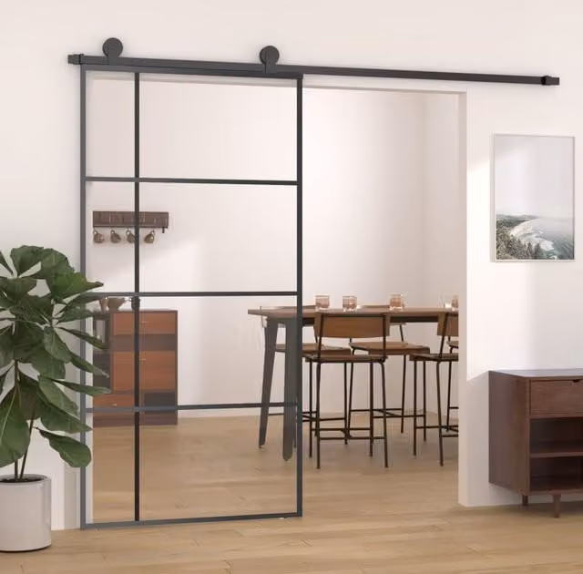 Berkfield Home Modern Sliding Door in Black Aluminium and Transparent ESG Glass, W: 102.5 cm, H: 205 cm – 1