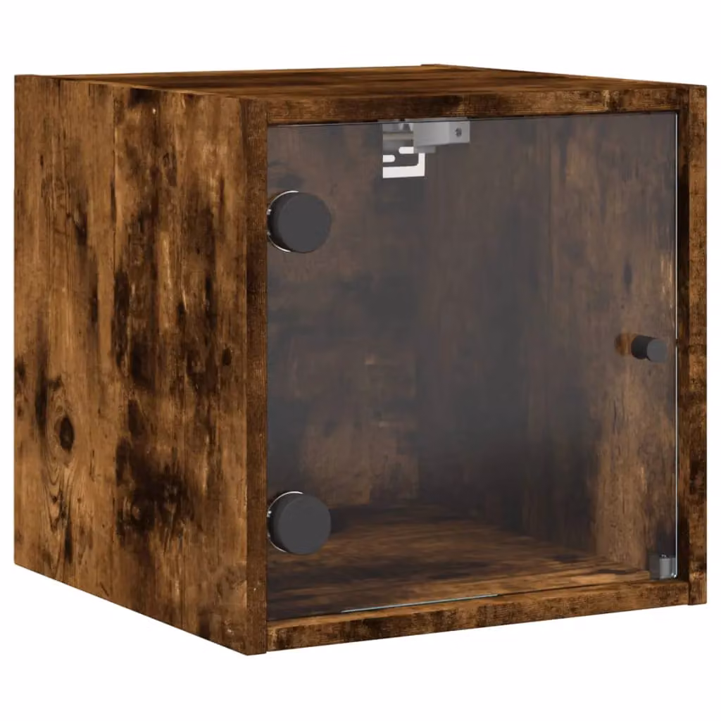 Berkfield Home Bedside Cabinet with Glass Doors in Smoked Oak Brown, W/D/H: 35 x 37 x 35 cm – 2