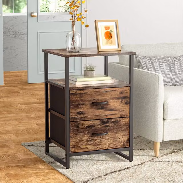 Komore Industrial Freestanding Living Room Cabinet in Brown and Beige with Wood and Metal Finish