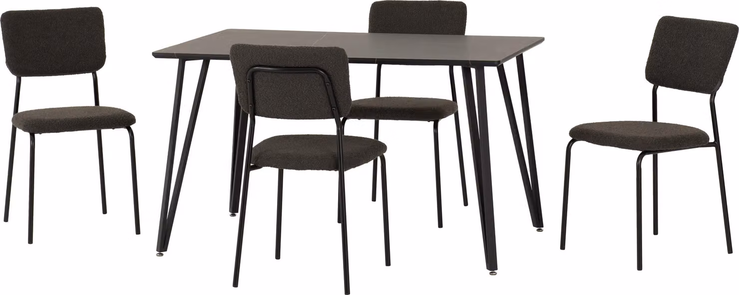 Seconique Marlow & Sheldon Modern Rectangular Dining Set with Marble Effect Table and Chairs in Grey – 2