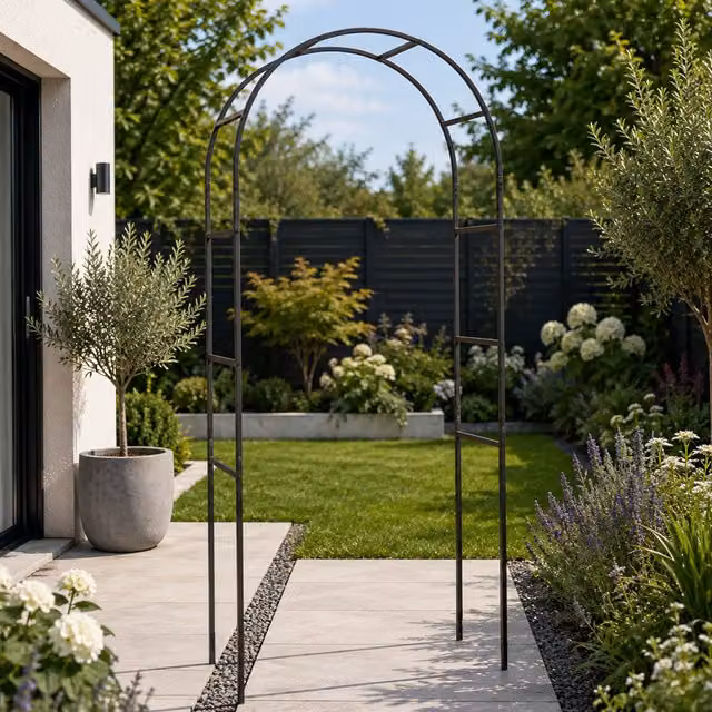 Samuel ALEXANDER Metal Steel Garden Flower Arch Trellis in Black or Green, H: 228 cm, W: 110 cm