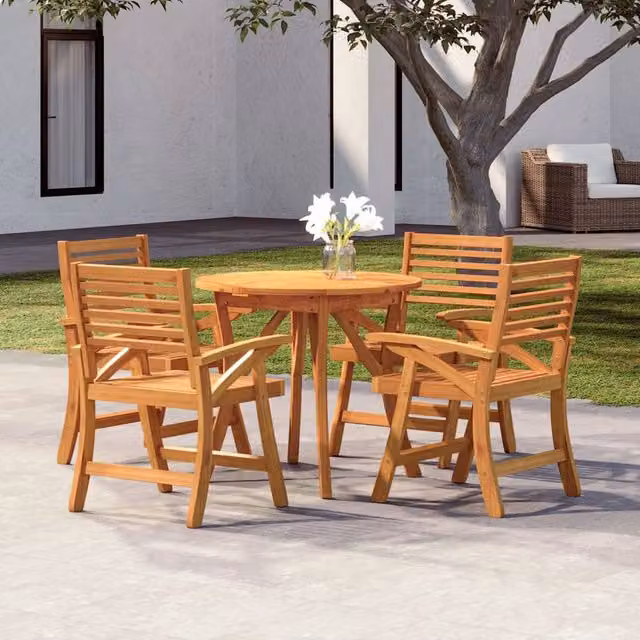 Berkfield Home Garden Round Dining Set in Brown Oiled Acacia Wood