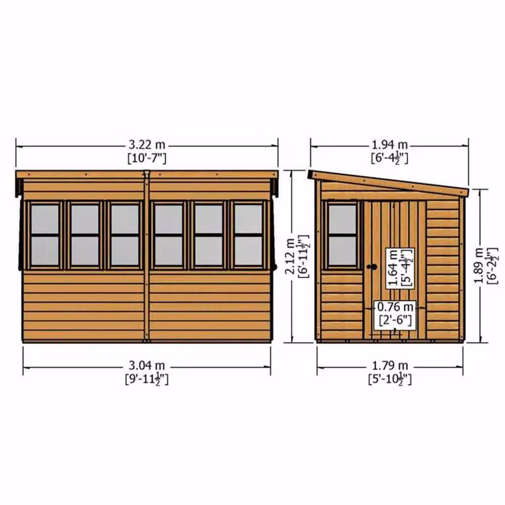 Shires Sun Pent Wooden Garden Potting Shed with Single Door and 8 Windows, Brown – 3