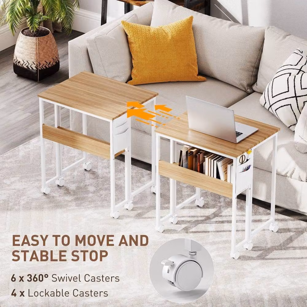 PAWNORA Brown Foldable Computer Desk with Drop Leaf and Castors, W: 100 cm, D: 15 cm, H: 63 cm – 2