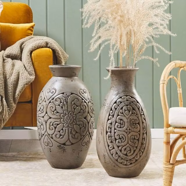 Wyld and Coco Grey Ceramic Terracotta Vase, Height: 51 cm