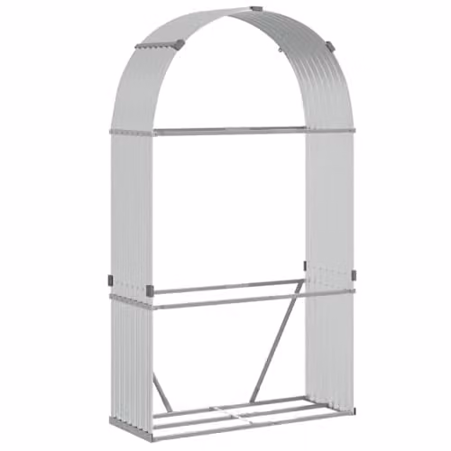 vidaXL Freestanding Log Holder in Silver Galvanised Steel, W/D/H: 120 x 45 x 210 cm – 1