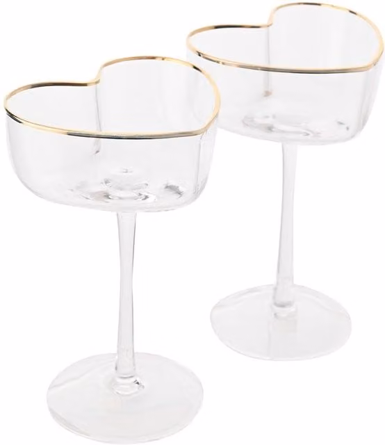 Amore by Juliana Set of 2 Heart Shaped Gold and Transparent Glass Martini Cocktail Glasses